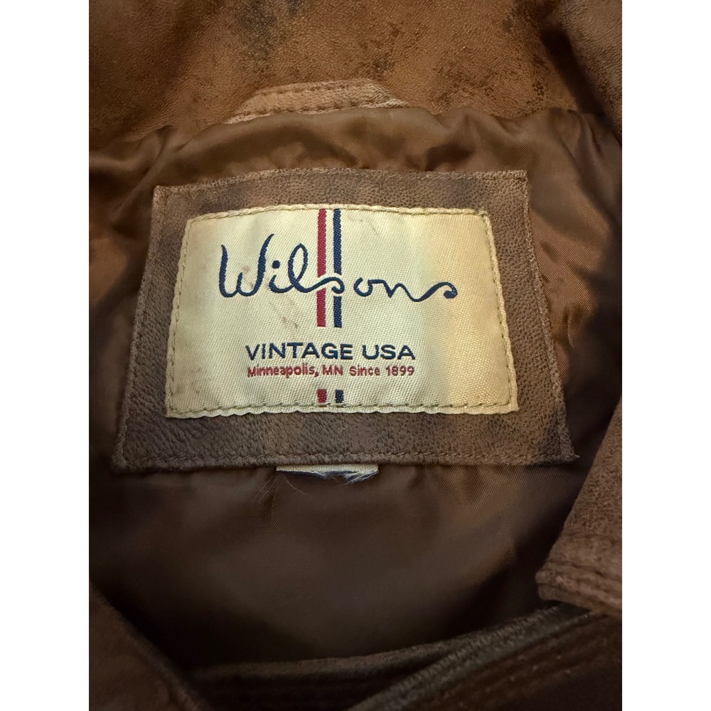 Wilsons Vintage USA Brown Leather Moto Jacket Distressed Asymmetrical Zip XL - Picture 2 of 9